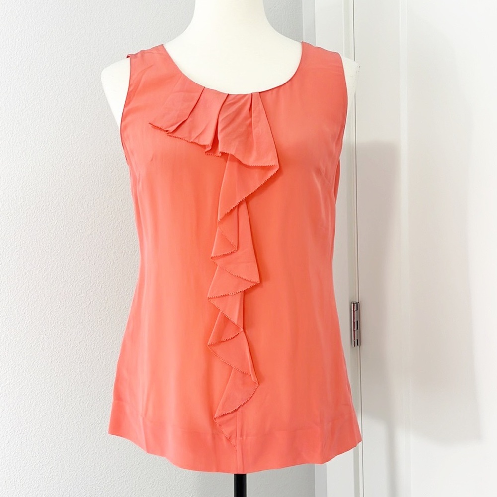 Halogen XS Silk Orange Sleeveless Ruffle Tank Blouse